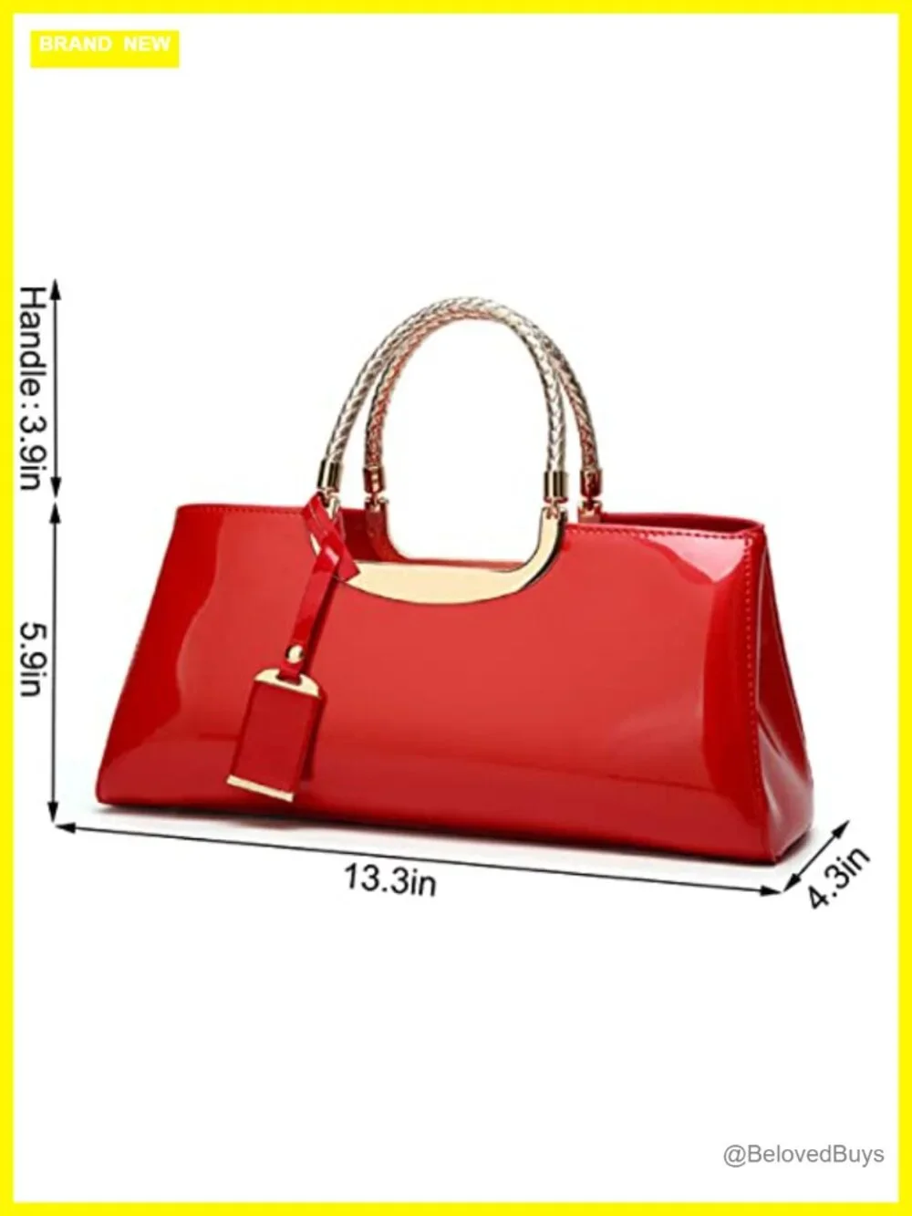 Faux Patent Leather Top-Handle Tote Satchel Evening Party Bag Structured